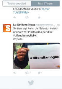 Il primo tweet con hastag #difendiamogliulivi